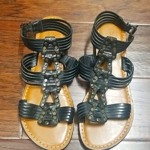 Gianni Bini Black Sandals with Gold Embellishments